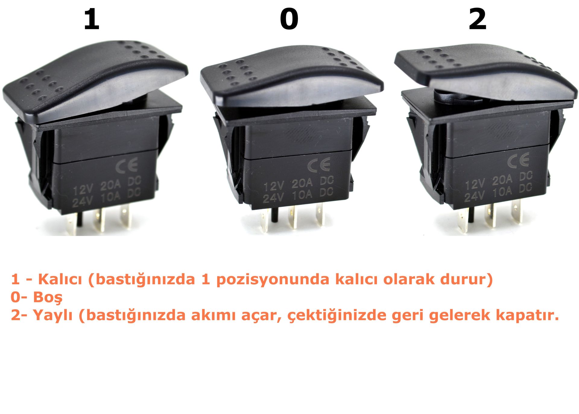 Marine Karavan Anahtar 12V 24V Carling Tip Kalıcı-0-Yaylı MT-ANKY01